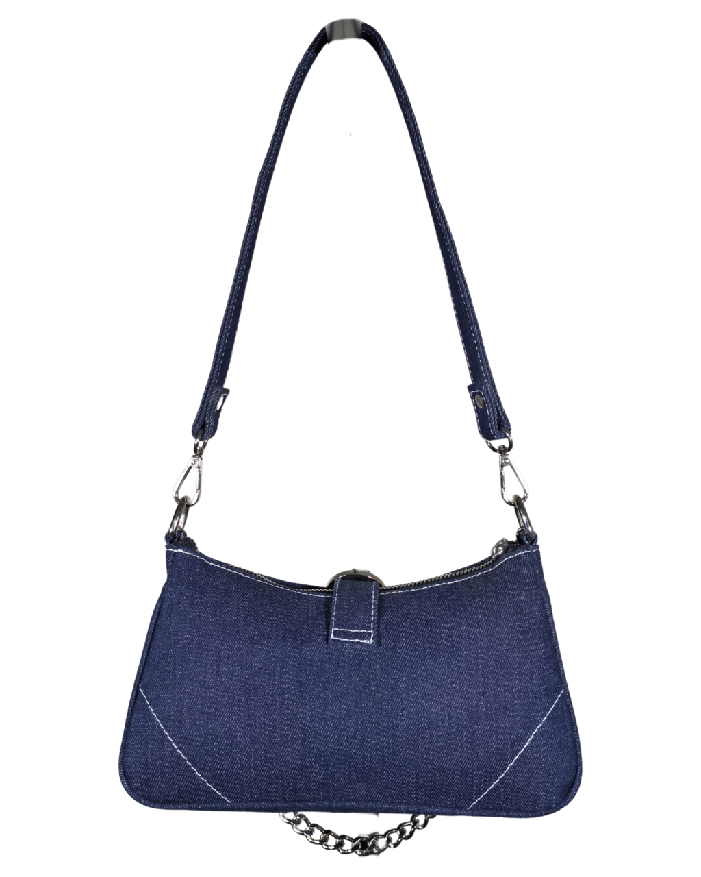 Blue Denim Hand Bag With Silver Chain Handle