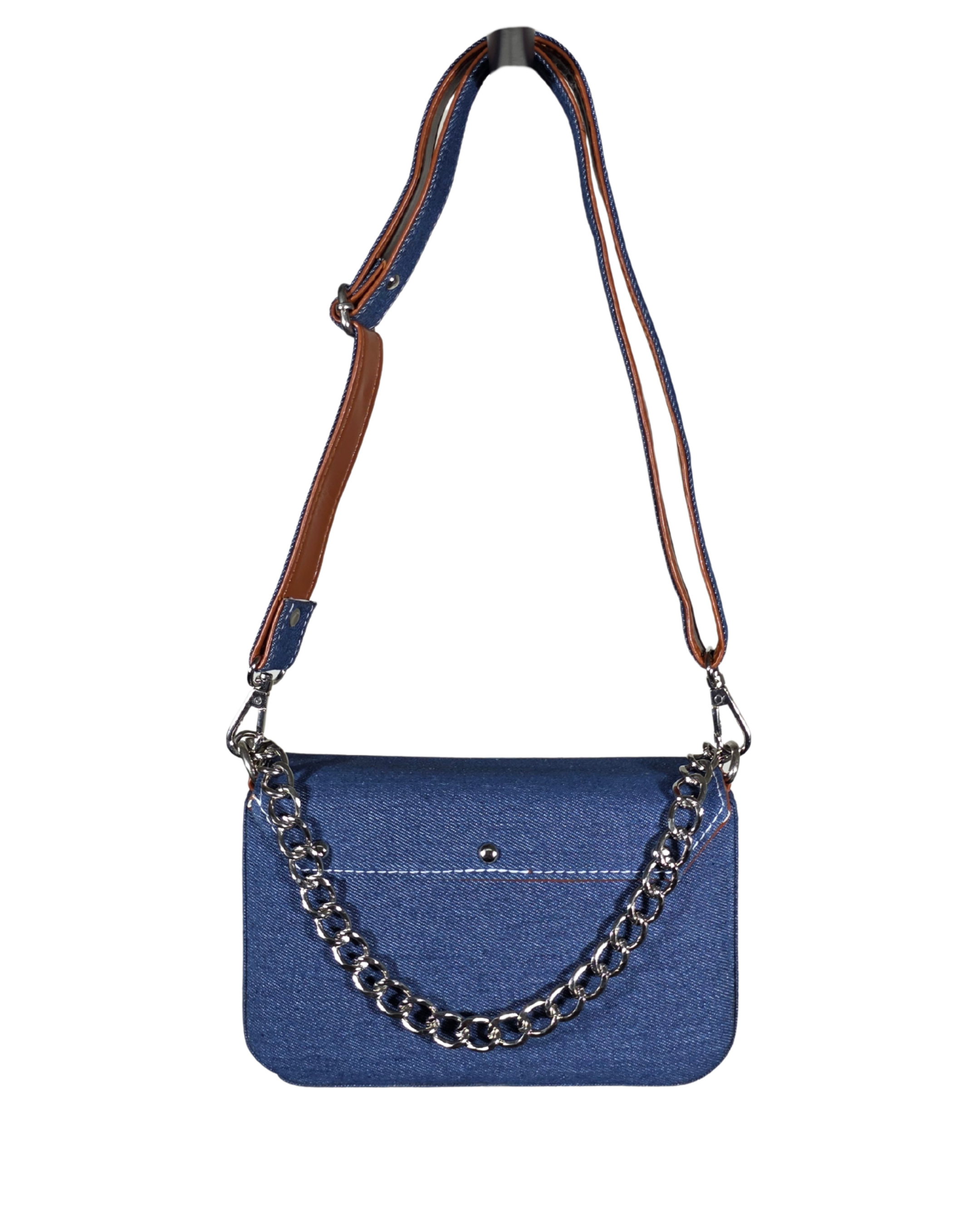 Denim Hand Bag With Silver Chain Handle