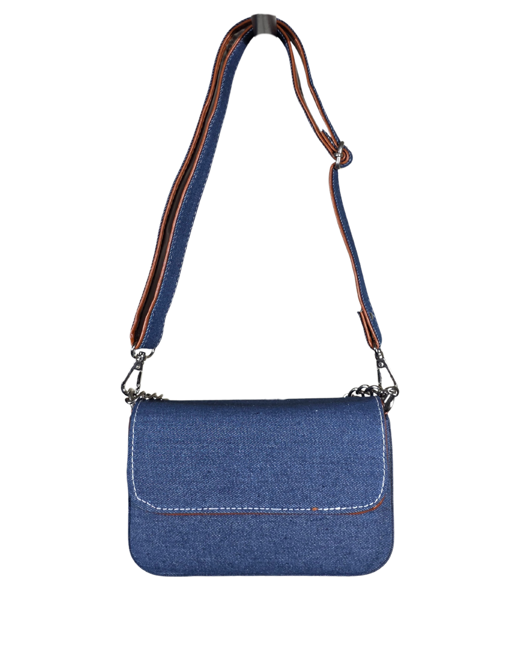 Denim Hand Bag With Silver Chain Handle